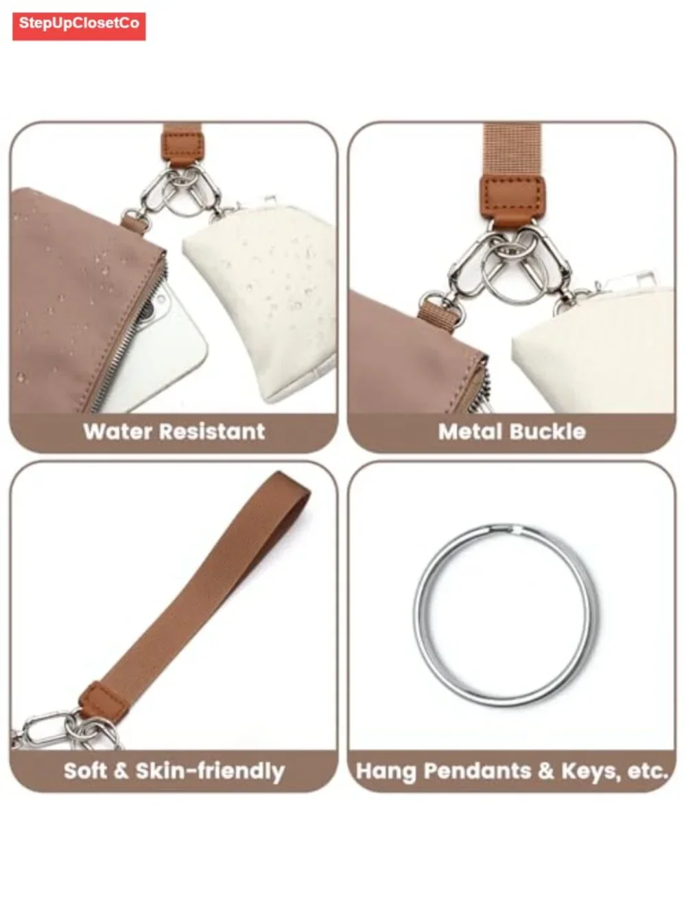EKOLE Mini Zip Around Wristlet Wallet Dual Pouch Keychain Coin Purse Nylon